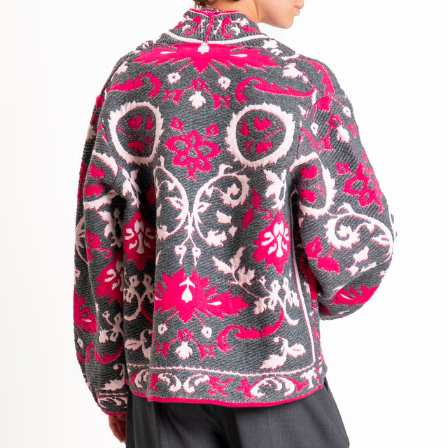 Motel-Cardigan fantasia misto alpaca - grigio/rosa/fucsia
