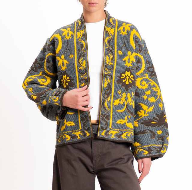 Motel-Patterned alpaca blend cardigan - grey/mustard/dark brown