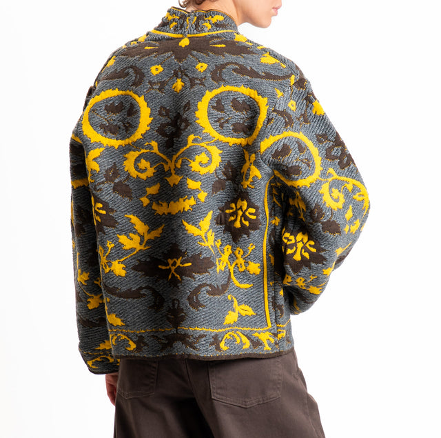 Motel-Patterned alpaca blend cardigan - grey/mustard/dark brown
