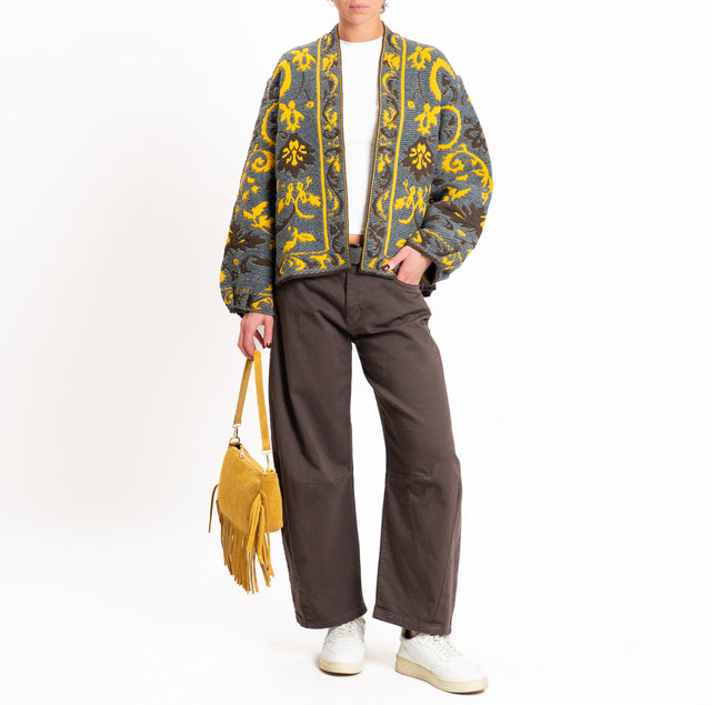Motel-Patterned alpaca blend cardigan - grey/mustard/dark brown