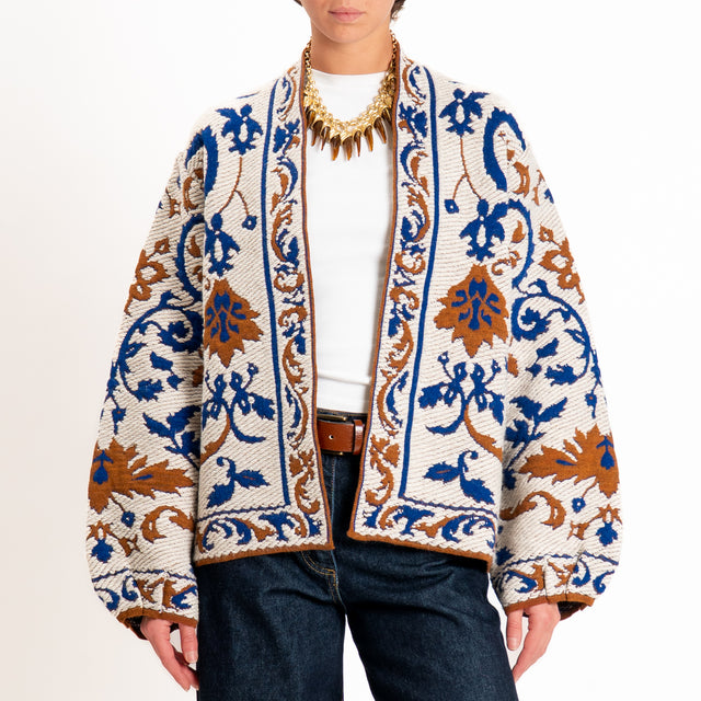 Motel-Cardigan fantasia misto alpaca - mastice/blu/cuoio