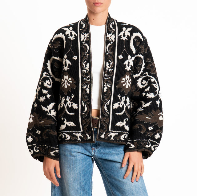 Motel-Cardigan fantasia misto alpaca - nero/mastice/moro