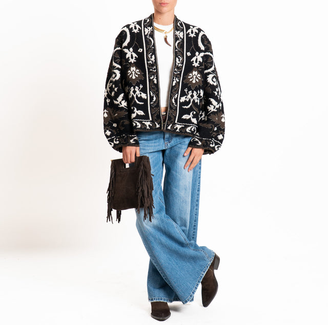 Motel-Cardigan fantasia misto alpaca - nero/mastice/moro