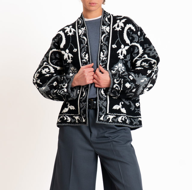Motel-Cardigan fantasia misto alpaca - nero/panna/grigio