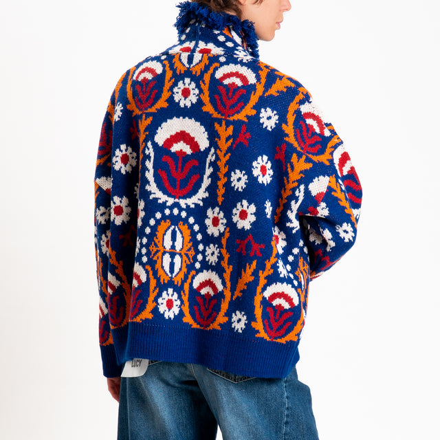 Motel-Cardigan fantasia etnica misto alpaca - blu/arancio/rosso