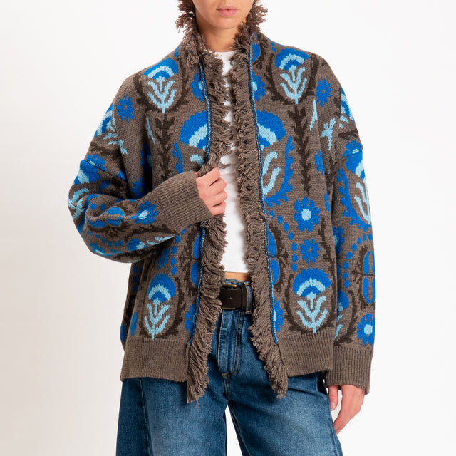 Motel-Cardigan fantasia etnica misto alpaca - fango/royal/sky