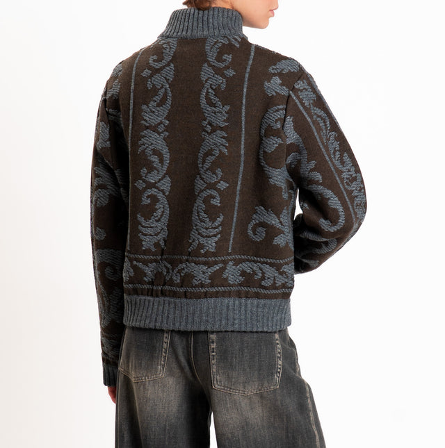 Alpaca-blend bomber jacket with pattern - dark brown/grey