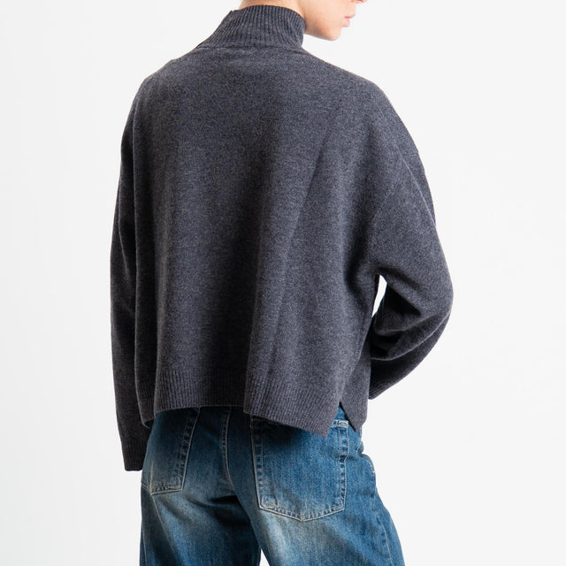 Motel-Maglia collo montato 100% lana - antracite