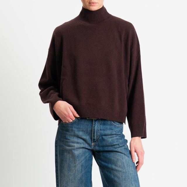 Motel-Maglia collo montato 100% lana - moro