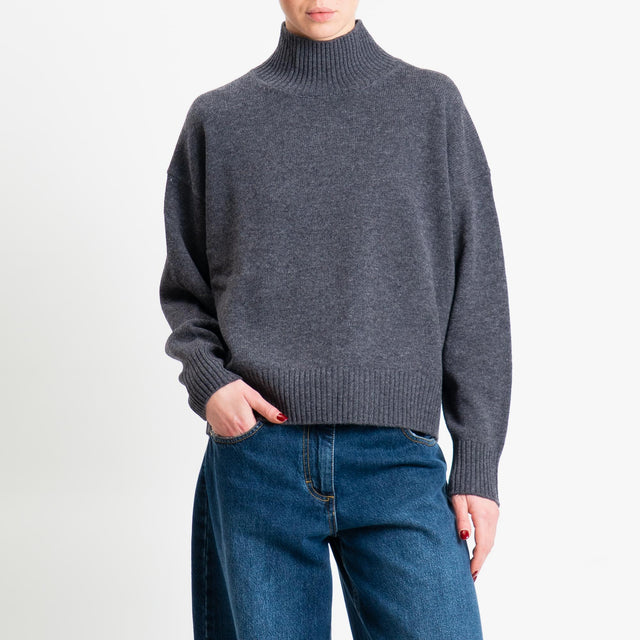 Motel-Maglia collo montato 100% LANA - antracite