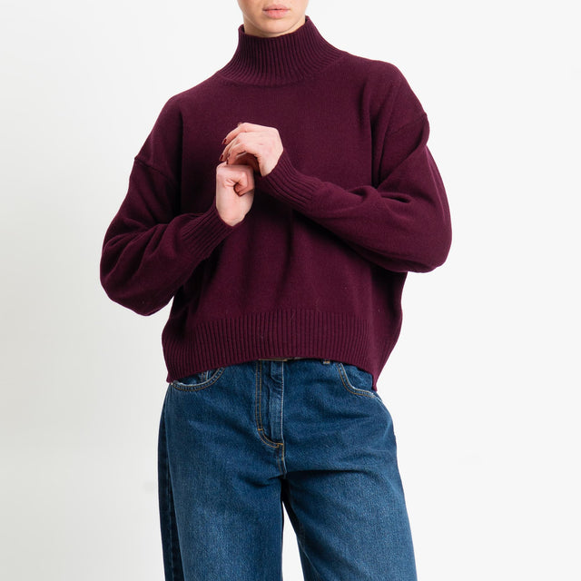 Motel-Maglia collo montato 100% LANA - vino