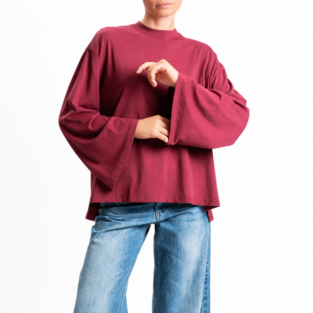 Tensione in-T-shirt scatola manica ampia - Bordeaux