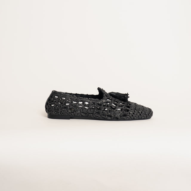 Ovyè-Loafer in rafia intrecciata - nero