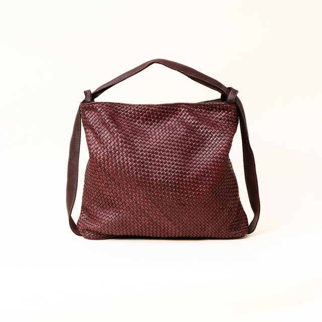 Zeroassoluto - Borsa zaino in pelle intrecciata - burgundy