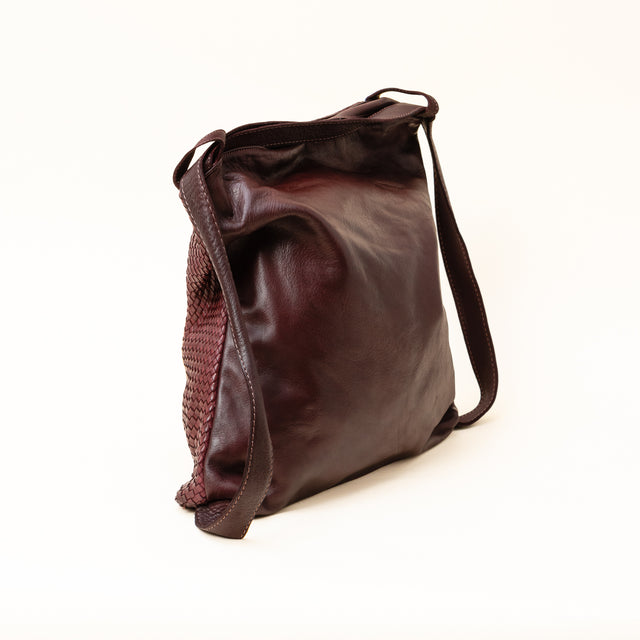 Zeroassoluto - Borsa zaino in pelle intrecciata - burgundy