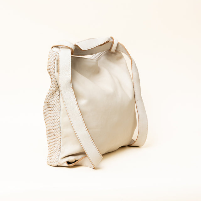 Zeroassoluto - Borsa zaino in pelle intrecciata - gesso