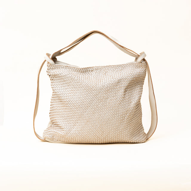 Zeroassoluto - Borsa zaino in pelle intrecciata - gesso