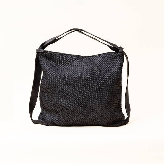 Zeroassoluto - Borsa zaino in pelle intrecciata - nero