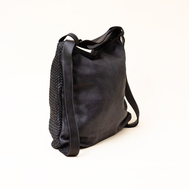 Zeroassoluto - Borsa zaino in pelle intrecciata - nero