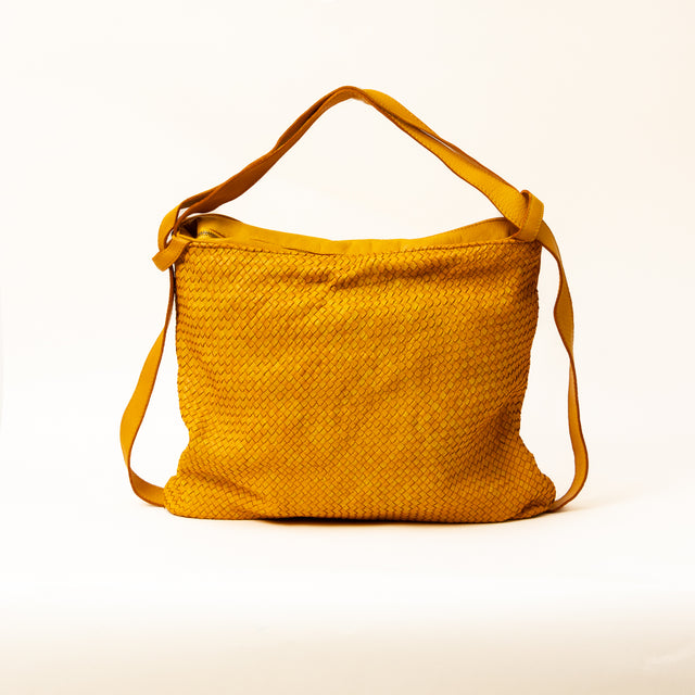 Zeroassoluto - Borsa zaino in pelle intrecciata - Senape