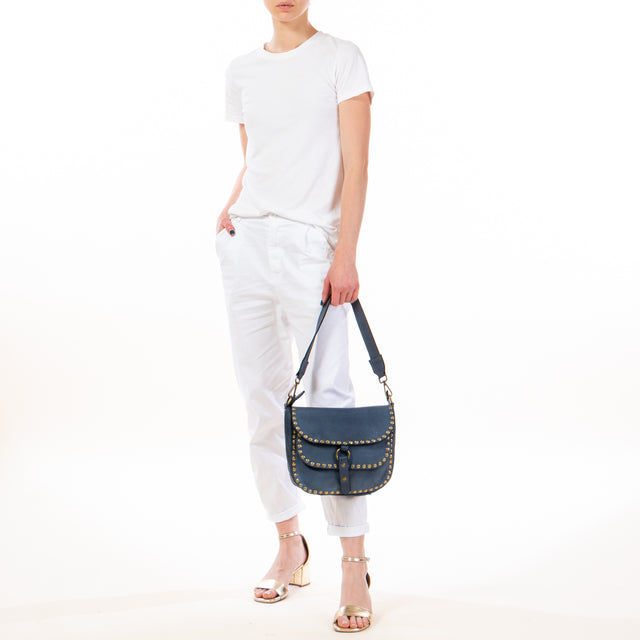 Zeroassoluto - Flap bag tolfa con borchie - jeans