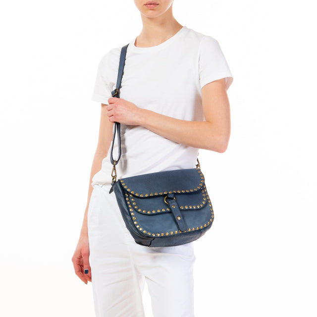 Zeroassoluto - Flap bag tolfa con borchie - jeans