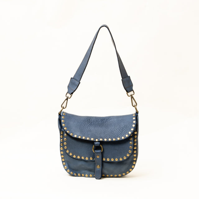 Zeroassoluto - Flap bag tolfa con borchie - jeans