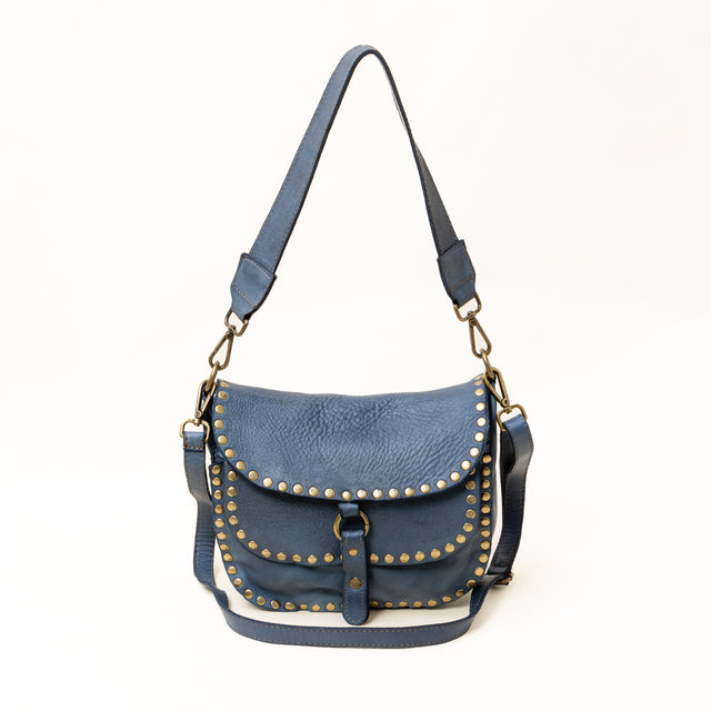 Zeroassoluto - Flap bag tolfa con borchie - jeans