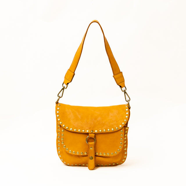 Zeroassoluto - Flap bag tolfa con borchie - Senape