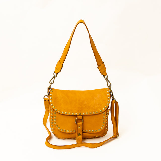 Zeroassoluto - Flap bag tolfa con borchie - Senape