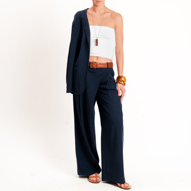 Zeroassoluto-Pantalone wide leg con pinces tencel fibra naturale - blu