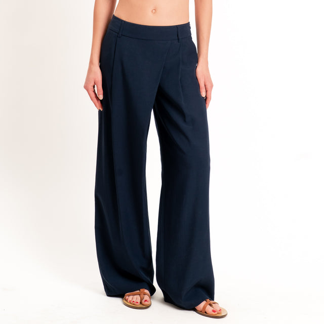 Zeroassoluto-Pantalone wide leg con pinces tencel fibra naturale - blu