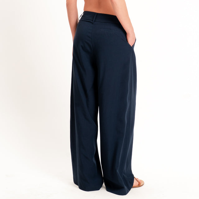 Zeroassoluto-Pantalone wide leg con pinces tencel fibra naturale - blu