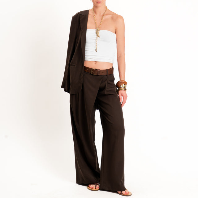 Zeroassoluto-Pantalone wide leg con pinces tencel fibra naturale - choco