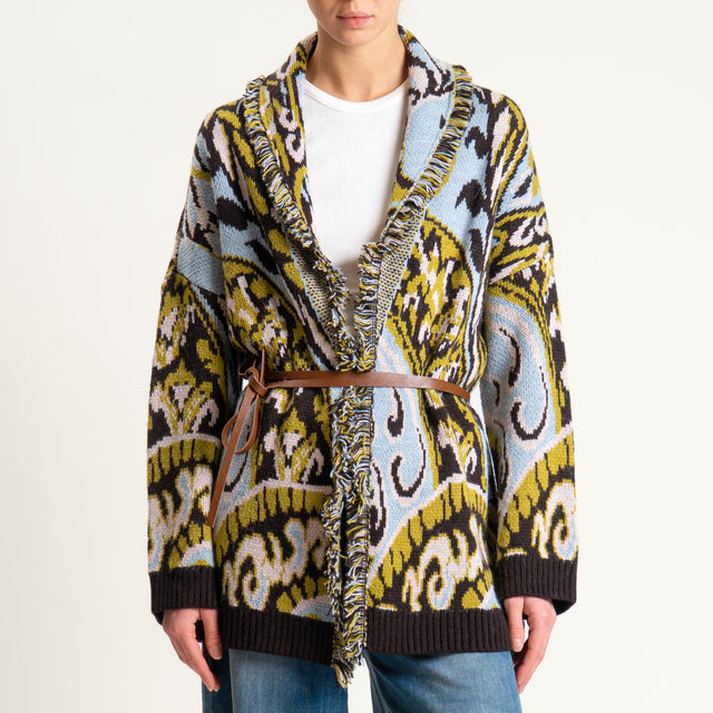 Philia Loft-Cardigan jaquard con cintura - olio/cielo/moro