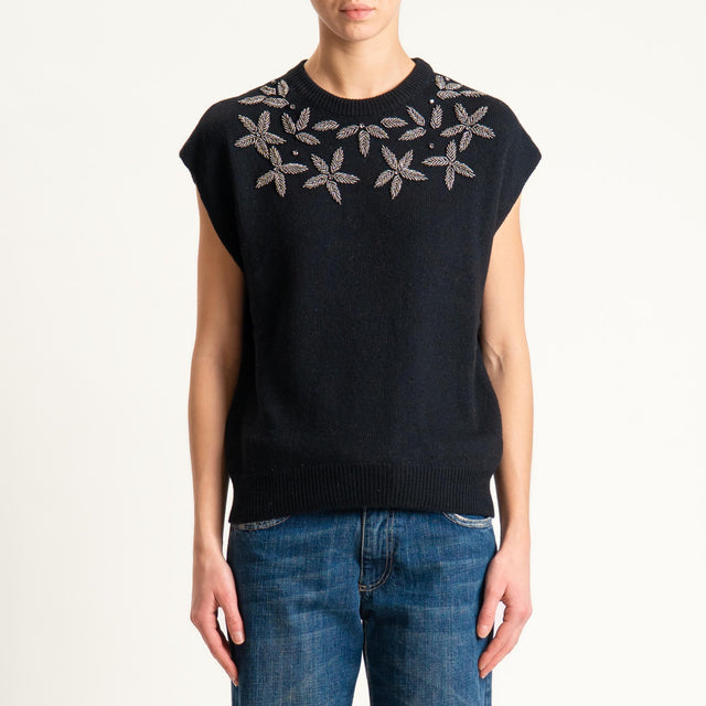 Philia Loft-Maglia smanicato misto cashmere - nero