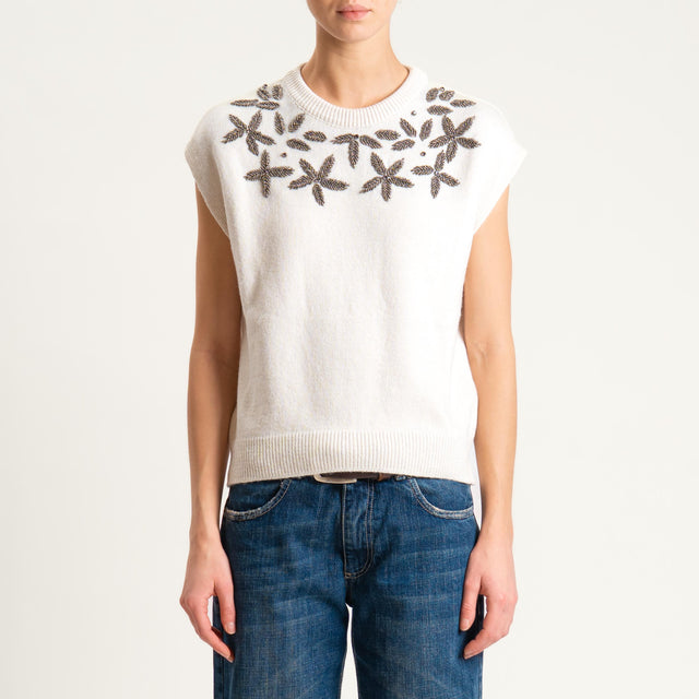 Philia Loft-Maglia smanicato misto cashmere - panna