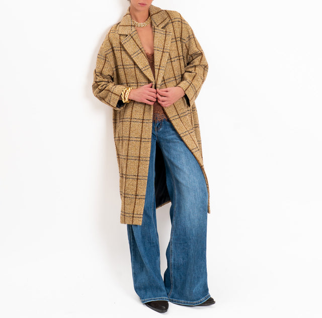 Philia loft-Cappotto check doppio petto - olio/moro