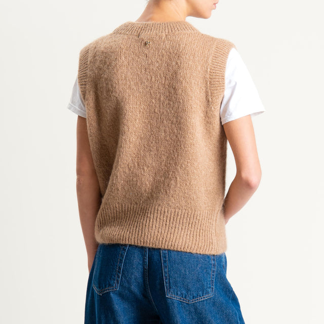 Philia Loft-Maglia smanicata misto mohair - camel