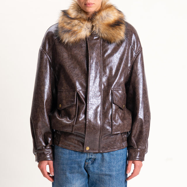 Philia Loft-Bomber in similpelle con ecopelliccia - moro