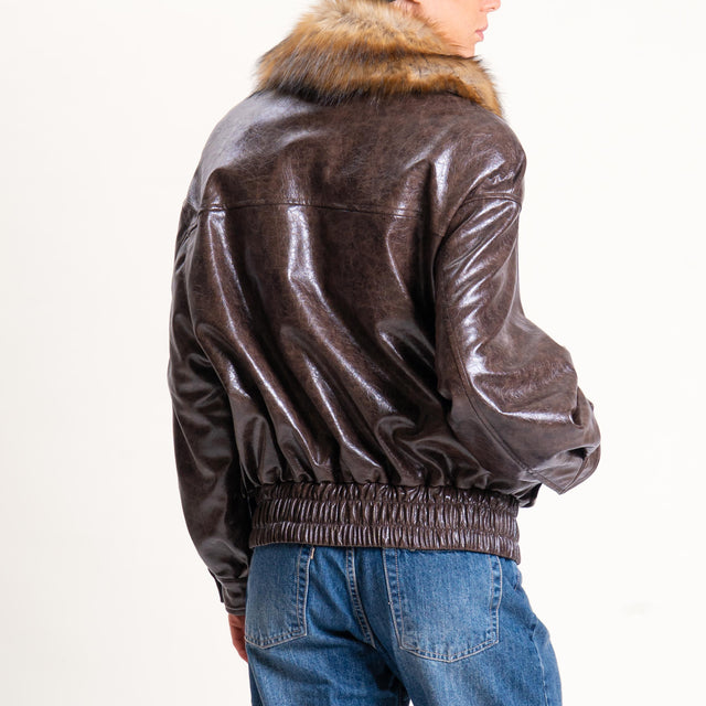 Philia Loft-Bomber in similpelle con ecopelliccia - moro