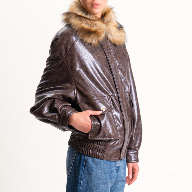 Philia Loft-Bomber in similpelle con ecopelliccia - moro