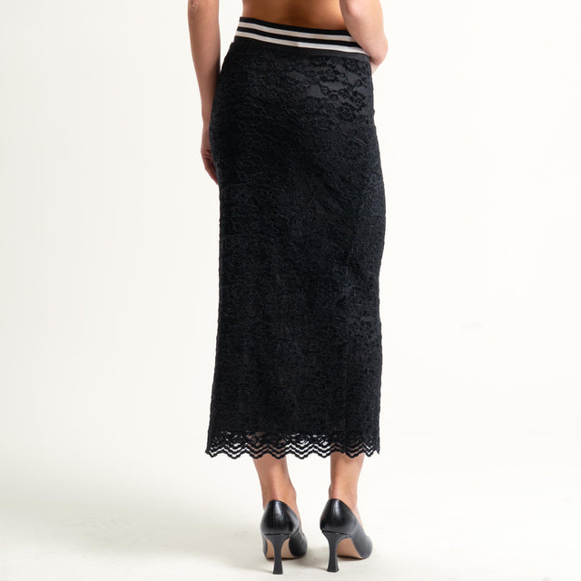 Philia Loft-Gonna pizzo elastico vita - nero