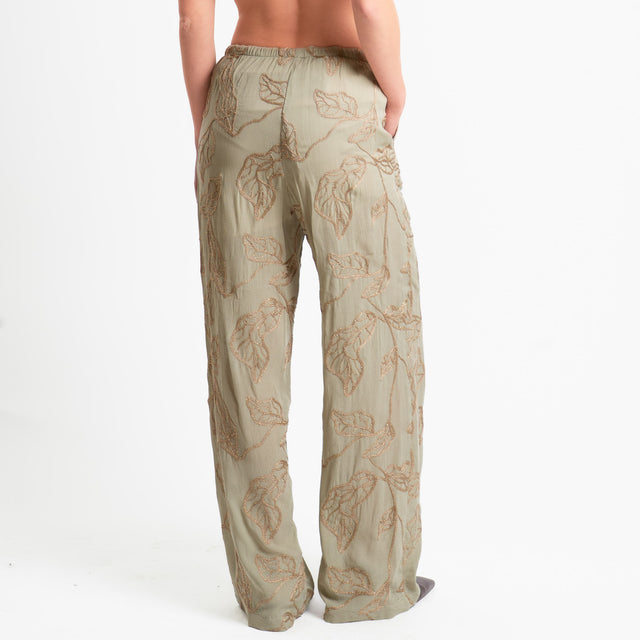 Philia Loft-Pantalone ricamato filo lurex - salvia