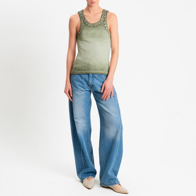 Philia Loft-Top a costine con borchie - militare