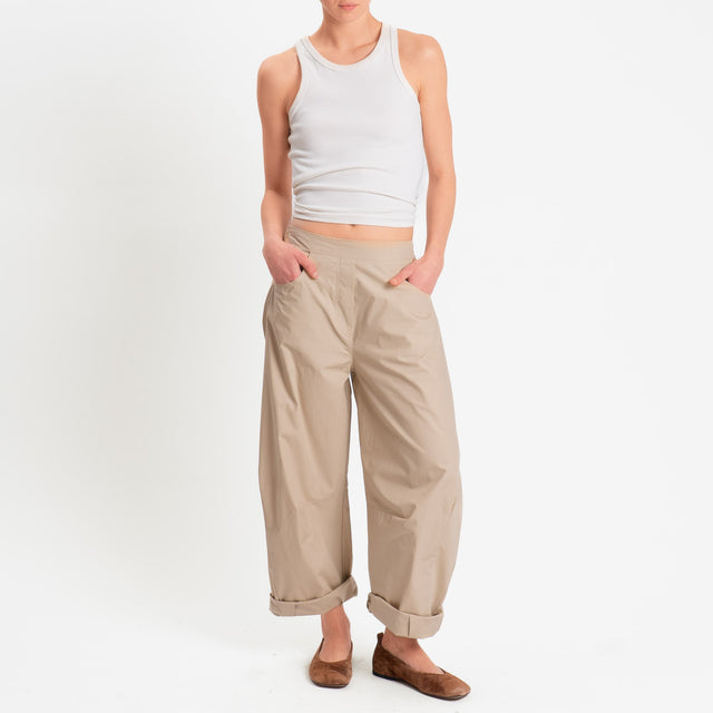 Philia Loft-Pantalone barrel in popeline di cotone- sabbia