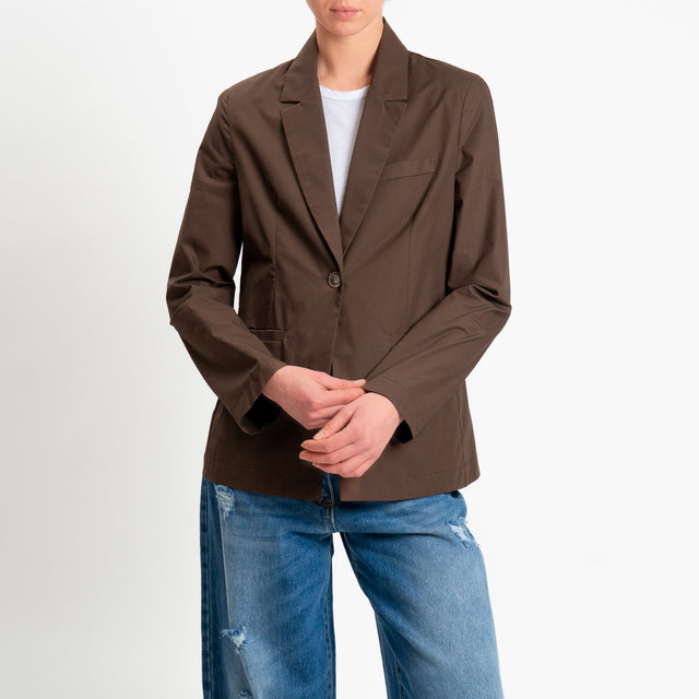 Philia Loft-Giacca un bottone in popeline di cotone - moro
