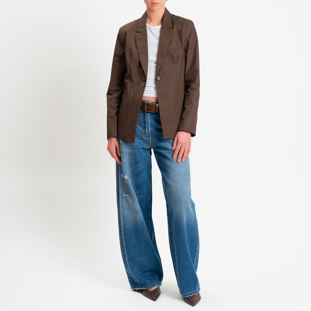 Philia Loft-Giacca un bottone in popeline di cotone - moro