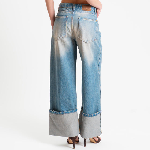 Philia Loft- Jeans wide leg con risvolto - denim lavaggio tè