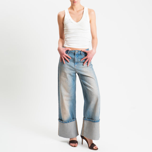 Philia Loft- Jeans wide leg con risvolto - denim lavaggio tè